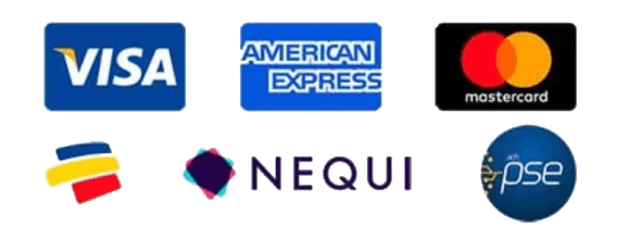 Aceptamos Visa, American Express, Mastercard, Bancolombia, Nequi y PSE